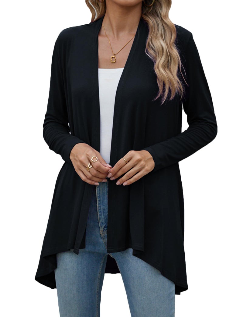 POGTMM Women's Summer Cardigan Sweater Open Front Mid-Long Lightweight Cardigan Thin Jackets (Black, US XXL(20-22)) - Image 2